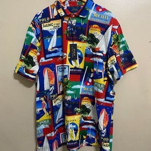 Polo Ralph Lauren Geneva Regatta Yacht Sailing Poster Mesh Polo Shirt Sz NEW